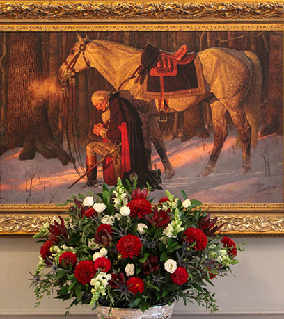 جارج Washington نماز پڑھتے ہوئے گھٹنوں کے بل بیٹھ کر